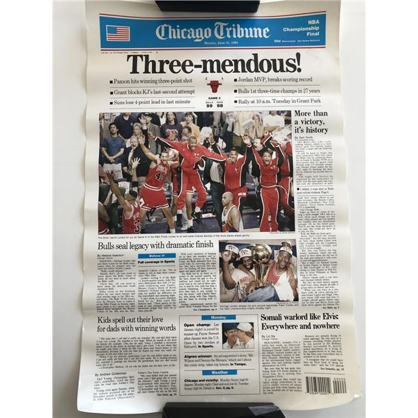 Chicago Bulls Three-Mendous! Chicago Tribune Poster