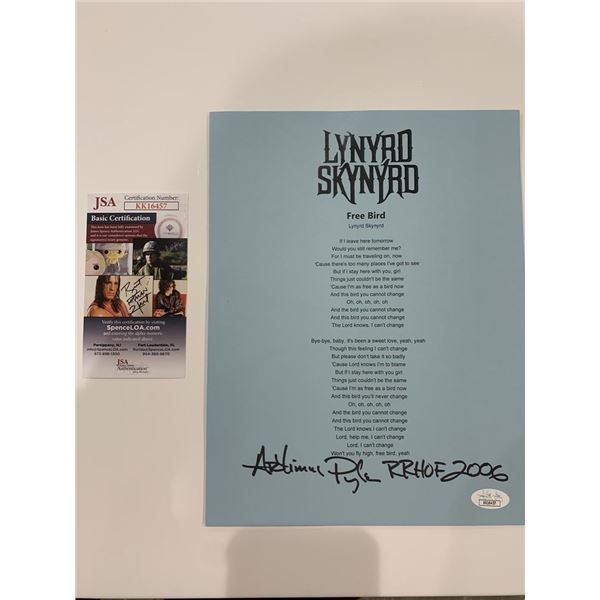 Lynyrd Skynyrd signed Artimus Pyle Freebird lyrics