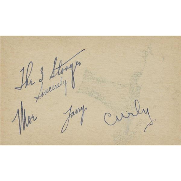 Three Stooges signed postcard. GFA authenticated