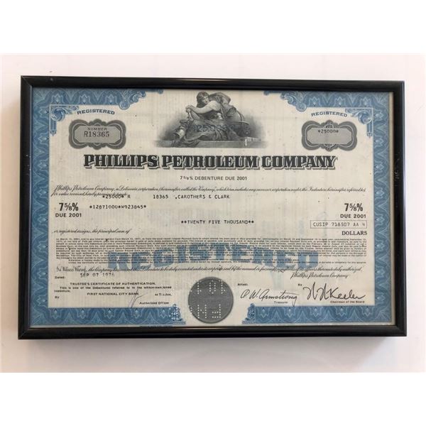 Framed Phillips Petroleum Company Stock Certificate