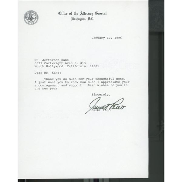 Janet Reno signed letter
