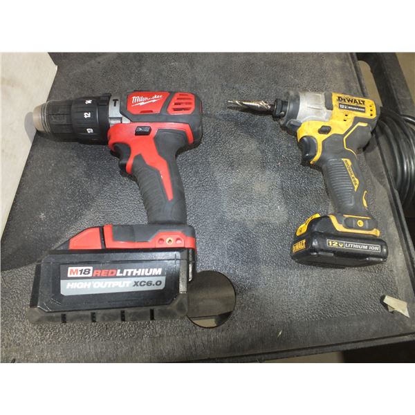 Milwaukee 18 volt Drill & Dewalt 12 volt Brushless Drill