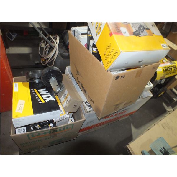 3 Boxes of Assorted Air Filters & 2 Wheels