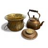 Image 1 : 3pc vintage decorative decor - kettle, solid brass lacquered bucket & ash tray
