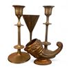 Image 1 : Group of assorted brass decor - candle holders, cup