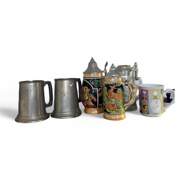 Group of assorted beer steins