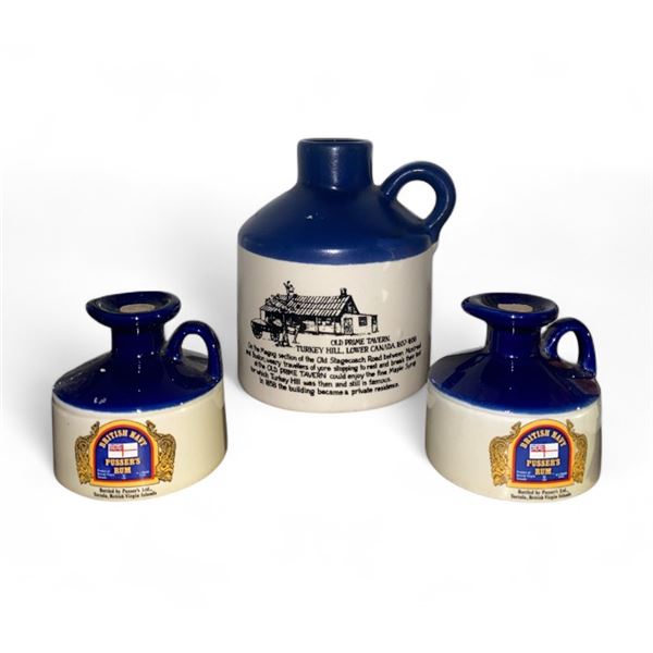 2pc British Navy Pusser's Rum miniature decanters & hand crafted Old Prime Tavern jar