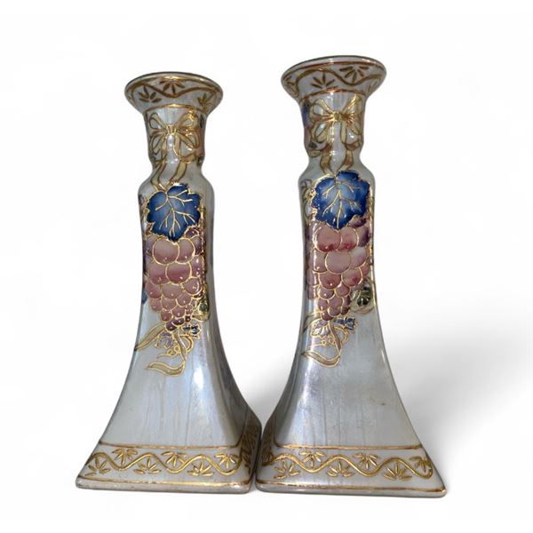 Set of two 8 1/2in porcelain candle holders
