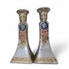 Image 1 : Set of two 8 1/2in porcelain candle holders