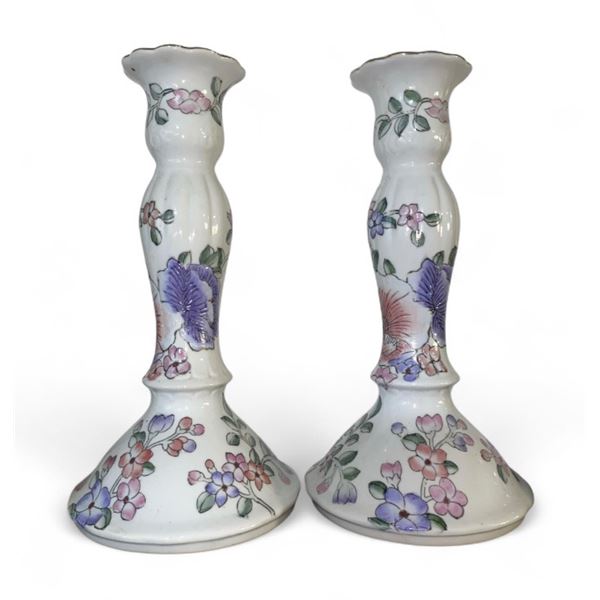 Set of two 9in porcelain candle holders