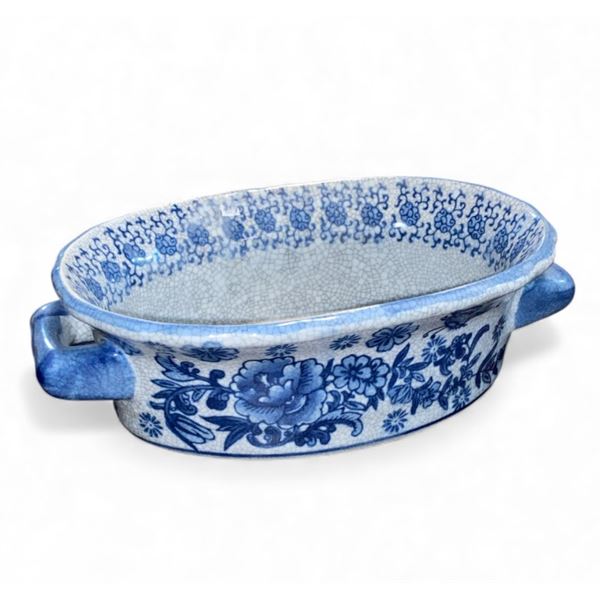 Vintage heavy-duty Chinese decorative baking dish - 10in x 6in x 3in
