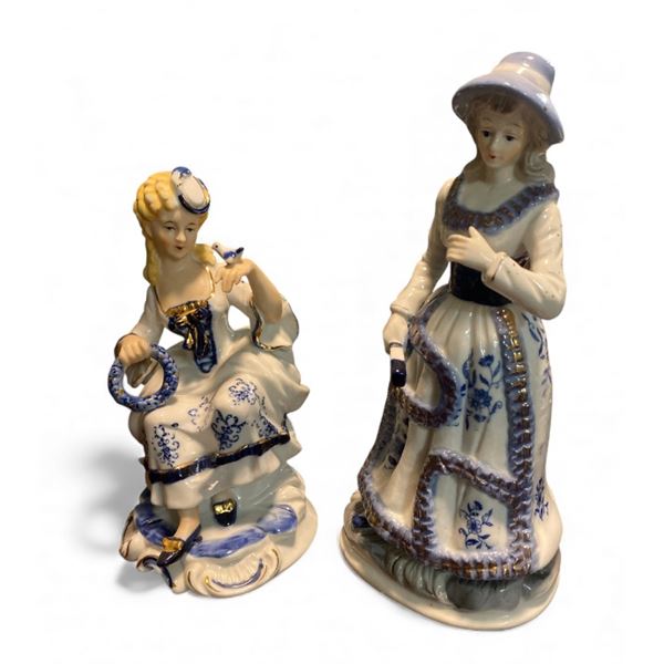 Set of 2 women porcelain decorative figurines - 10in, 9in