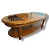 Image 1 : Vintage semi-circle glass top wooden coffee table - approx. 46in x 23 1/2in x 16in tall