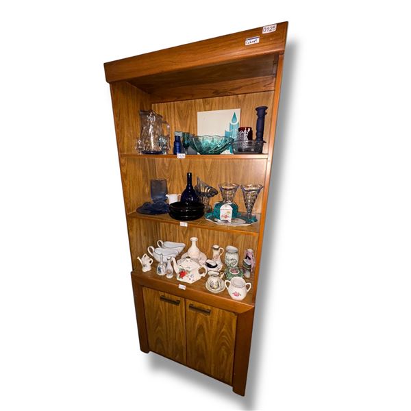 Vintage wooden display cabinet -  approx. 30in wide x 13in depth x 70 1/2in height