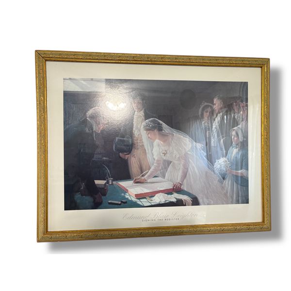 Edmund Blair Leighton Signing The Register framed wall hanging - approx. 34 1/2in x 26 1/2in