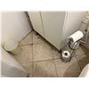 Image 2 : Bathroom contents include toilet paper holder, dustbin, cleaning supplies
