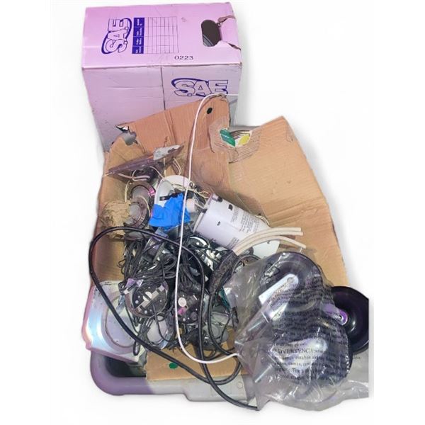 Group of misc. from restaurant - ceiling light fixtures, castors, wiring