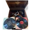 Image 5 : Antique Orthophonic Victrola Wind Up Gramophone with 2 records - working condition (approx. 36in x 1