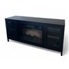 Image 1 : Media console electric fireplace dark wood finish with glass doors - approx. 54in length x 16in dept