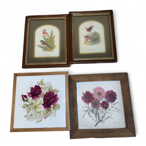 4pc assorted decorative small wall hangings - largest one approx. 7in x 7in