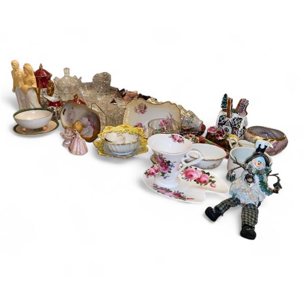 Large group of assorted decorative items - crystalware, porcelain, vintage perfume bottles etc.
