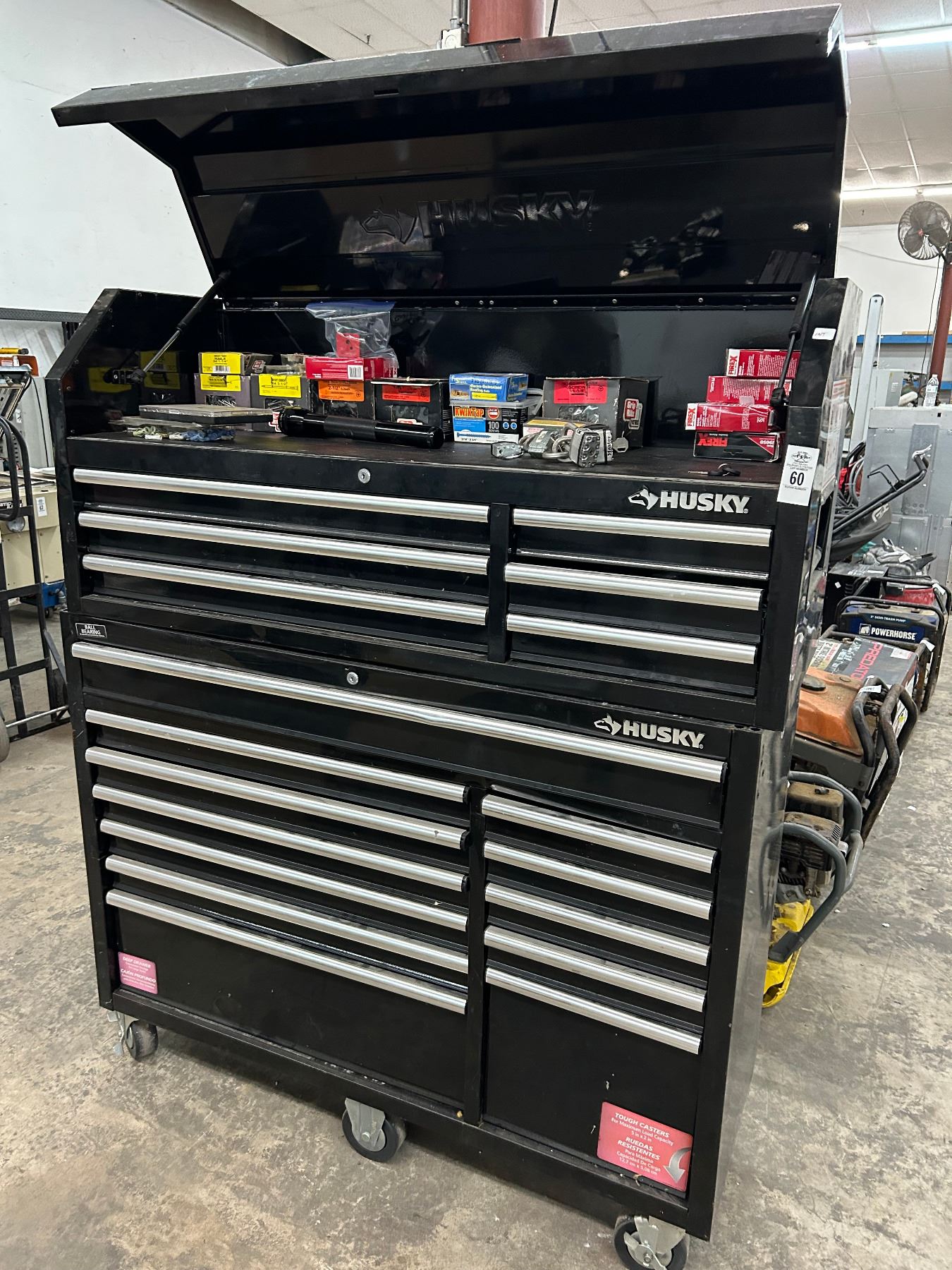 Husky Stack System Husky Stack Rolling 19 Compartment Toolbox w/Some Tools/Hardware - Bay ...
