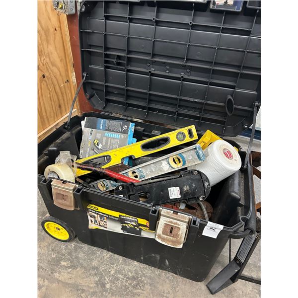 Stanley Rolling Tool Tote w/Makita Cordless Vac, Air Stapler, Asst. Hand Tools