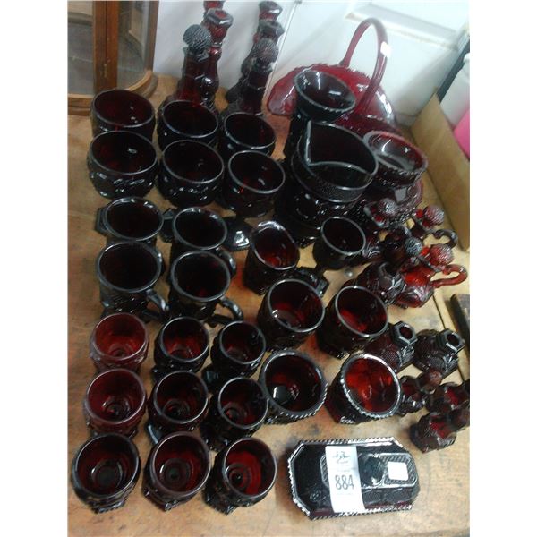 Large Lot of Pigeon Blood Glassware