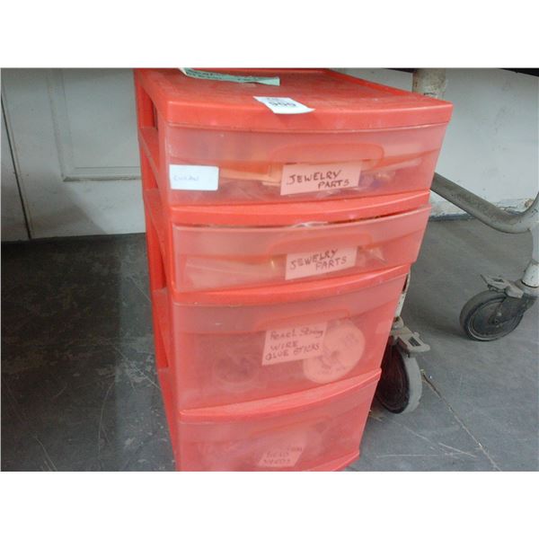 Plastic Bin w/Asst. Jewelry Repair Accessories, Craft Items