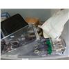 Image 2 : Bin w/Grease Gun, Shower Hooks, Asst. Home Goods