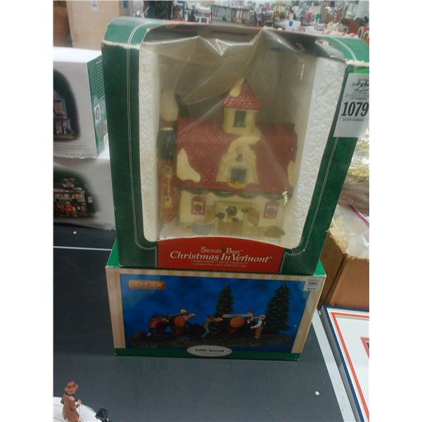 2-Christmas Vermont House, Log Cutter Table Accent - 2 X $