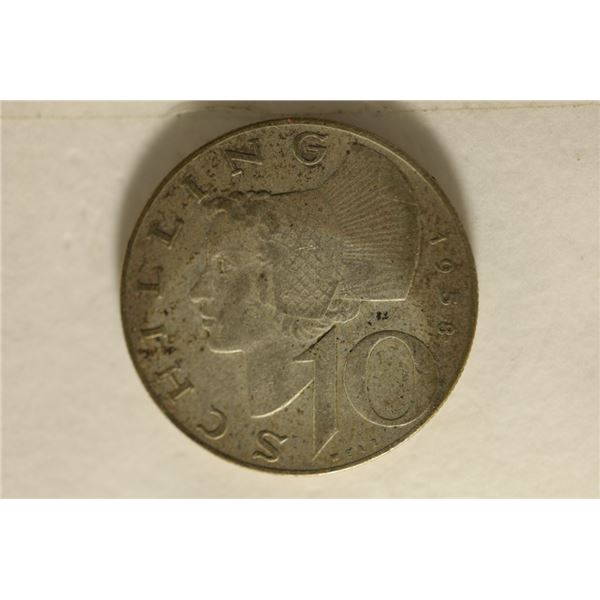 1958 AUSTRIA SILVER 10 SCHILLING .1543 OZ. ASW