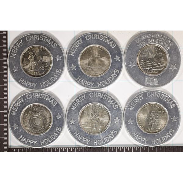 6 ENCASED US STATE QUARTERS "MERRY CHRISTMAS