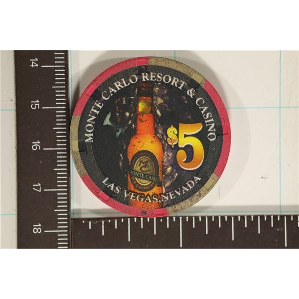 $5 MONTE CARLO RESORT CASINO CHIP. LAS VEGAS