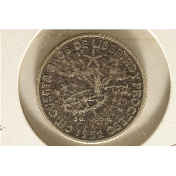 1952 CUBA SILVER 20 CENTAVOS .1447 OZ. ASW