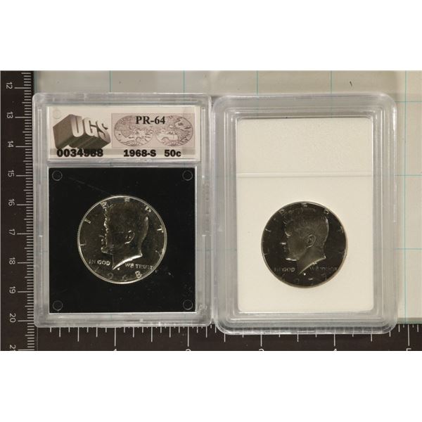 2-KENNEDY HALF DOLLARS: 1968-S 40% SILVER &