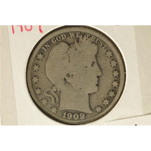 1909 SILVER BARBER HALF DOLLAR