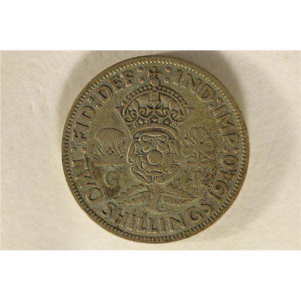 1940  GREAT BRITAIN SILVER 2 SHILLING .1818 OZ. AS