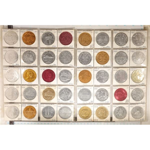 40 ASSORTED ALUMINUM MARDI GRAS TOKENS: ELKS, ZEUS
