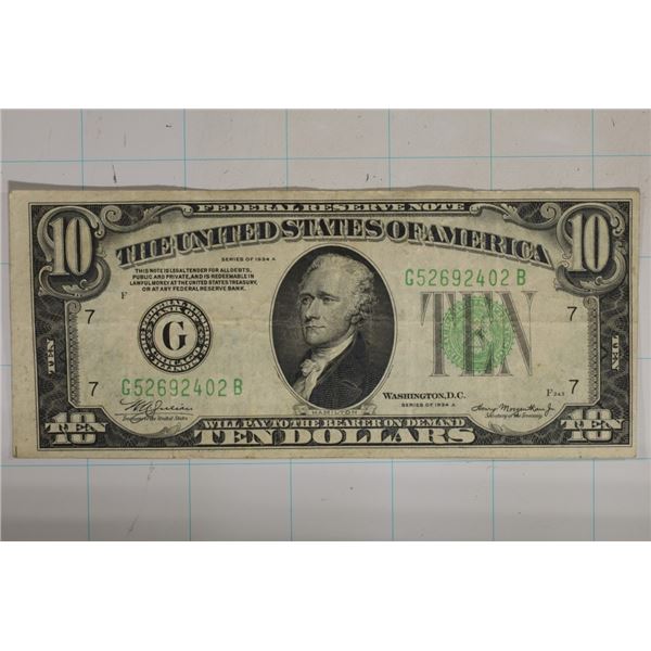 1934-A US $1  FRN. GREEN SEAL MISPRINT & CUT