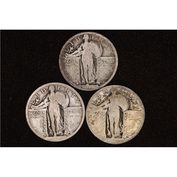3-NO DATE STANDING LIBERTY QUARTERS
