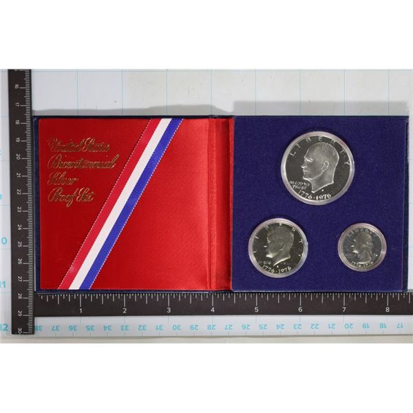1976 SILVER US 3 COIN BICENTENNIAL COIN SET