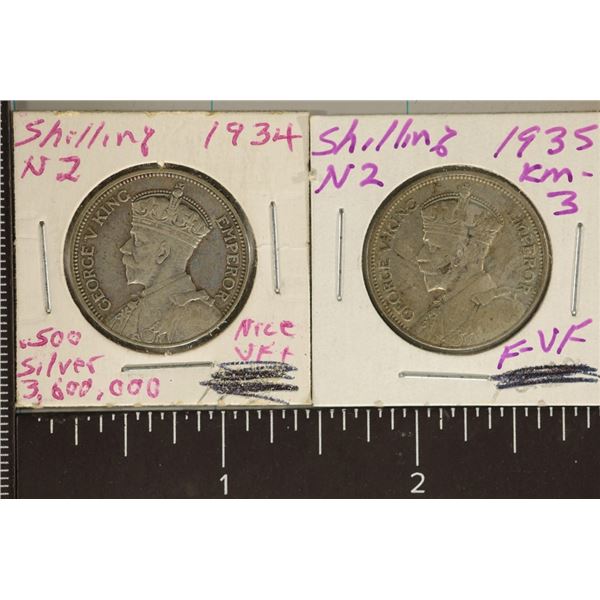 1934 & 1935 NEW ZELAND SILVER 1 SHILLING COINS
