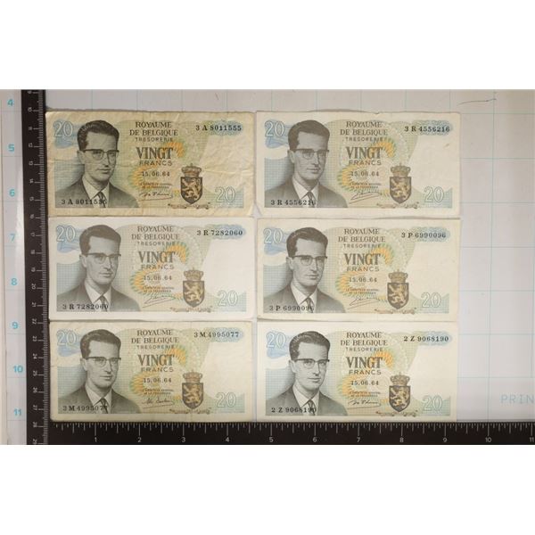6-1964 BELGIUM 20 FRANC BILLS