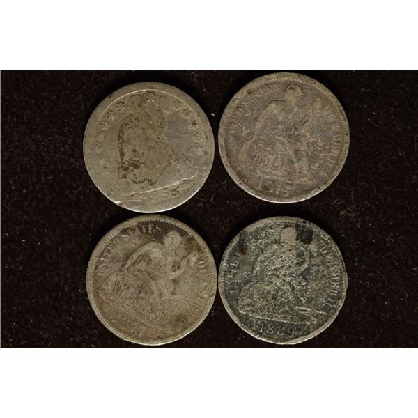 1853, 1875, 77 & 1889 SILVER SEATED LIBERTY DIMES