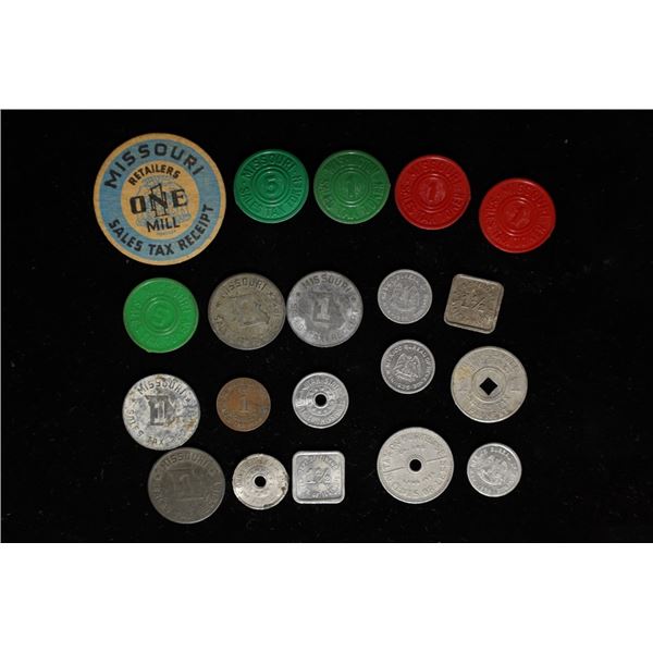 10 VINTAGE STATE TAX TOKENS: 1-CARDBOARD,