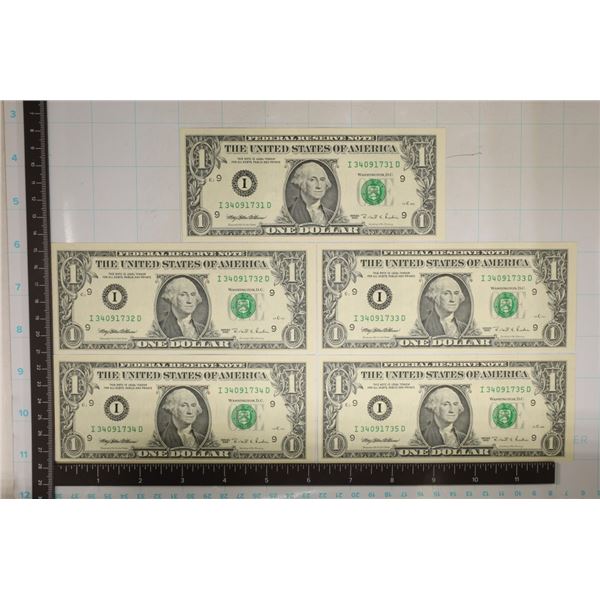 5-1995 US $1 FRN CRISP UNC GREEN SEALS WITH CONSEC