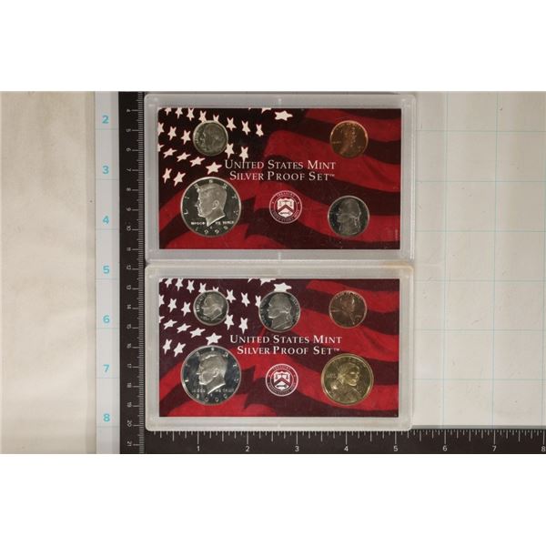 2 PARTIAL US SILVER PROOF SETS: 1999 & 2000.