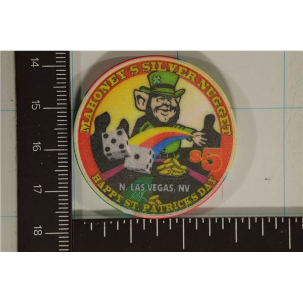 $5 MAHONEY'S SILVER NUGGET CASINO CHIP. 1998 ST.
