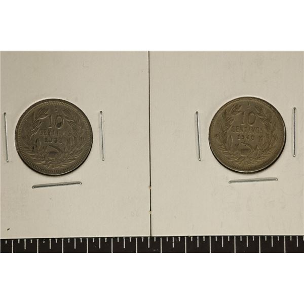1932 & 1940 CHILE 10 CENTAVOS